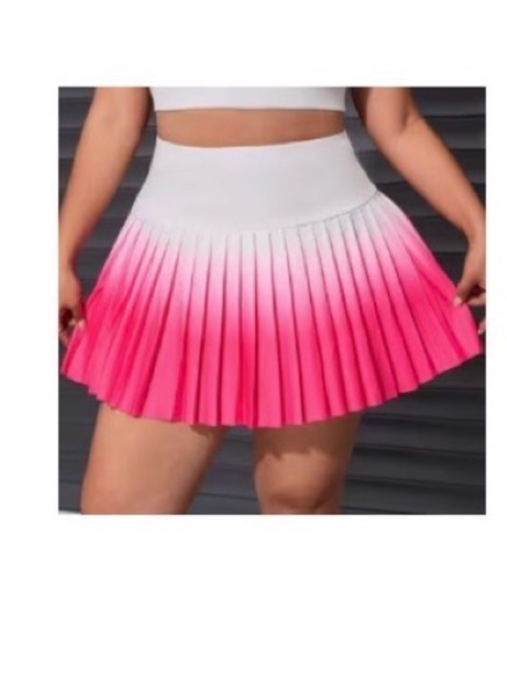 SHEIN White to Hot Pink Ombre Pleated Mini Skirt